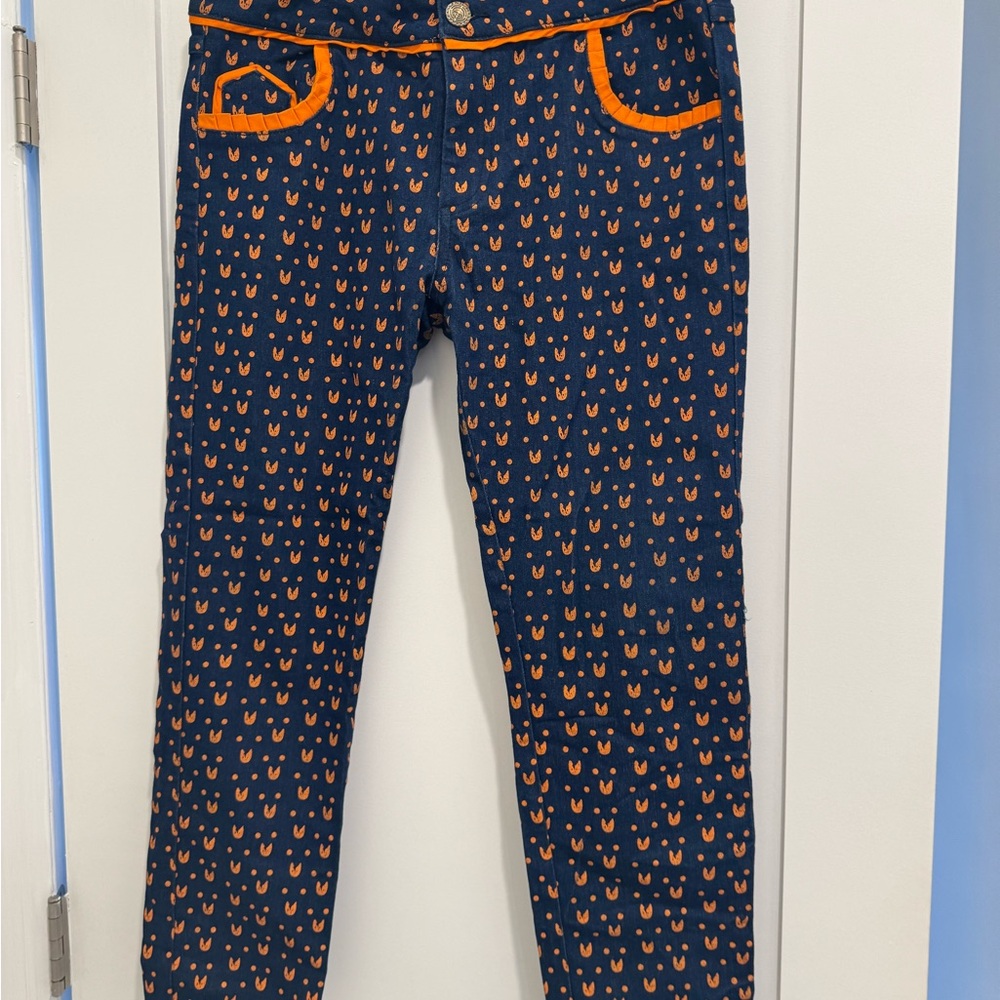 Stylish Women's Navy and Orange Patterned Pants